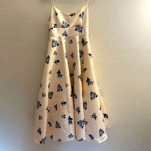 Anthropologie BHLDN Gabriella A-Line Champagne and Blue Floral Dress